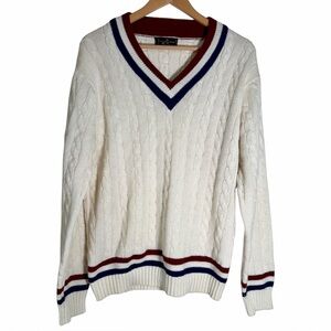 Vintage 70s Puritan Rod Laver Tenniswear Cable Knit Sweater Preppy White XL‎